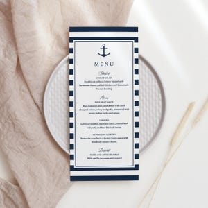 Nautical Menu Template Sailor Baby Shower Decorations Nautical Wedding Menu Cards Printable Nautical Bridal Shower Table Decor Download NS1