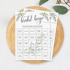 Greenery Bridal Bingo Cards Botanical Bridal Shower Bingo Template Editable Garden Bridal Party Games Printable Green Bridal Shower Game OF2 image 1