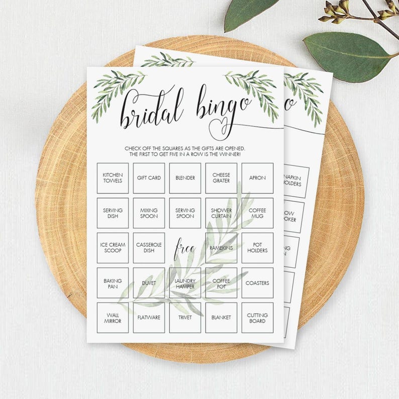 Greenery Bridal Bingo Cards Botanical Bridal Shower Bingo Template Editable Garden Bridal Party Games Printable Green Bridal Shower Game OF2 image 1