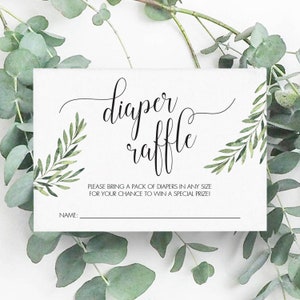 Botanical Diaper Raffle Tickets Printable Greenery Baby Shower Diaper Raffle Cards Instant Download Baby Sprinkle Diaper Game Green Leaf OF2