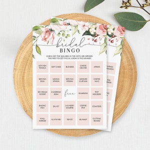 Floral Bridal Bingo Template Blush Bridal Shower Bingo Prefilled Bridal Shower Games Pink Flowers Bridal Shower Bingo Cards Printable BB1
