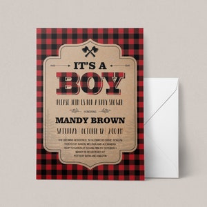 Buffalo Plaid Baby Shower Invitation Set Instant Download Fall Baby Shower Invitation Lumberjack Themed Invite Template Boy Babyshower LL2 image 2