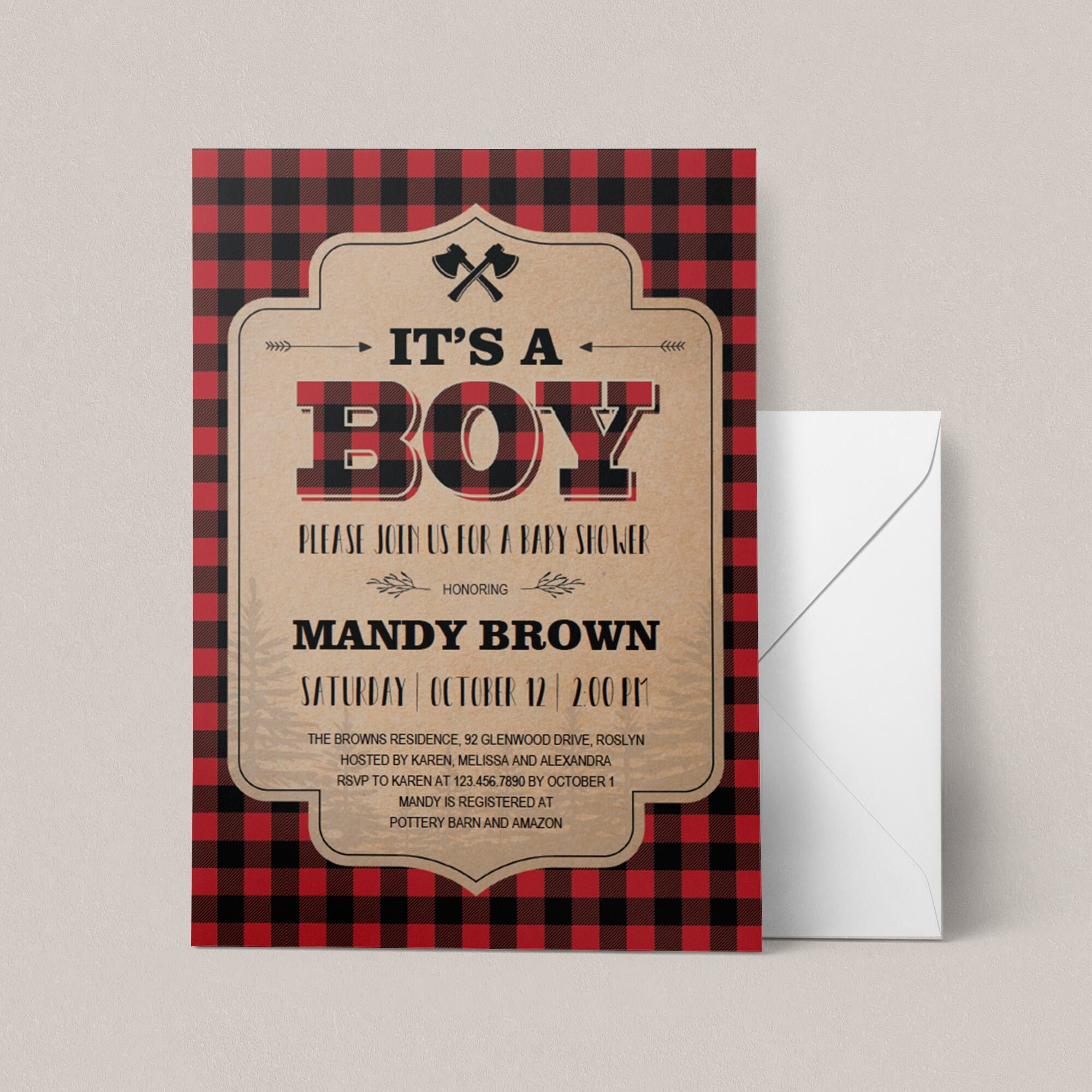 Buffalo Plaid Baby Shower Invitation Set Instant Download Fall - Etsy