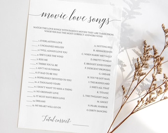 Movie Love Songs Bridal Shower Game (Digital Download) CL2