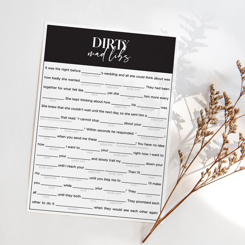 Gioco di addio al nubilato Dirty Mad Libs: Addio al nubilato minimalista (stampabile) MS1 immagine 1