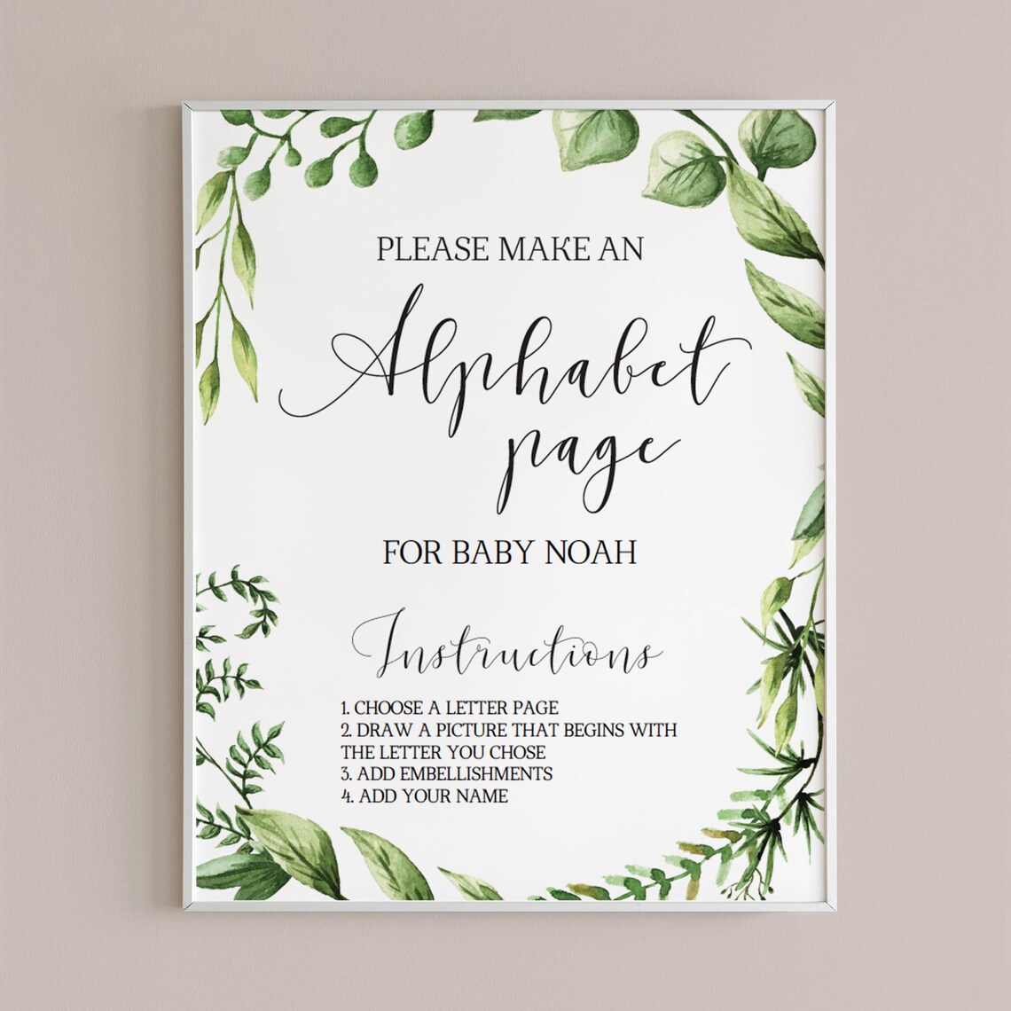 Alphabet Game Baby Shower Sign Printable Baby Alphabet Book Game Sign ...