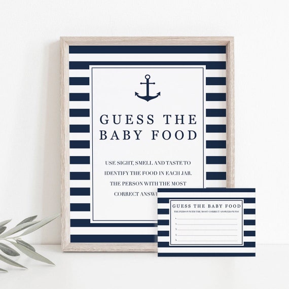 Nautical Baby Shower Games Printable Guess the Baby Food Game Name That Baby  Food Shower Game Nautical Theme Navy Baby Shower Sign PDF NS1 
