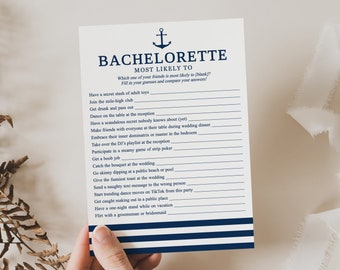 Most Likely To Questions for Nautical Bachelorette Party Game Dirty Bachelorette Game Whos Most Likely To Game Beach Hens Party Activity NL1