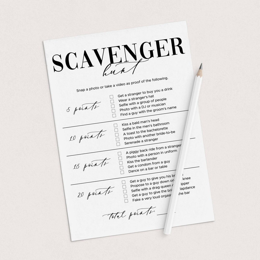 Bachelorette Scavenger Hunt Template Minimalist Bachelorette Party ...