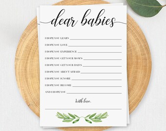 Twins Baby Shower Games Printable Dear Babies Wishes for Baby Twins Baby Advice Baby Shower Activity Ideas Greenery Baby Shower Decor GL1