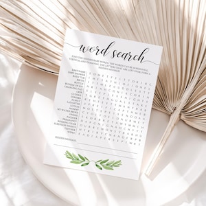 Baby Word Search Puzzle Printable | Babyshower Games Download , Brain Games for Baby Shower, Greenery Decor, Baby Shower Word Search GL1