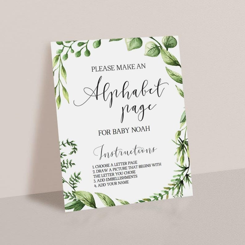 Alphabet Game Baby Shower Sign Printable Baby Alphabet Book Game Sign ...