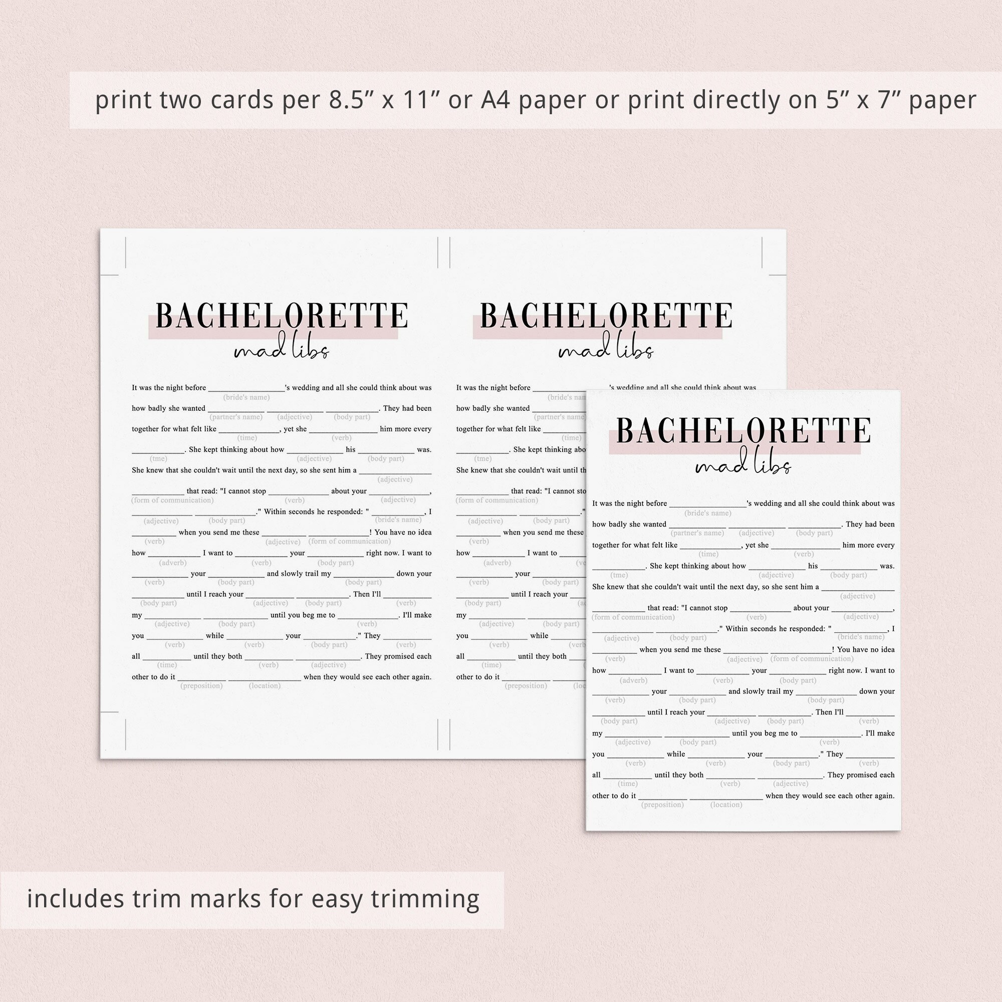 Bachelorette Mad Libs Game Printable Dirty Games Minimalist - Etsy