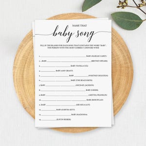 Gra „Nazwij tę piosenkę dla dziecka” Gry dla dzieci na baby shower do pobrania natychmiast Gra „Zgadnij melodię dziecka” Gry rustykalne na baby shower do wydrukowania z papieru Kraft zdjęcie 1