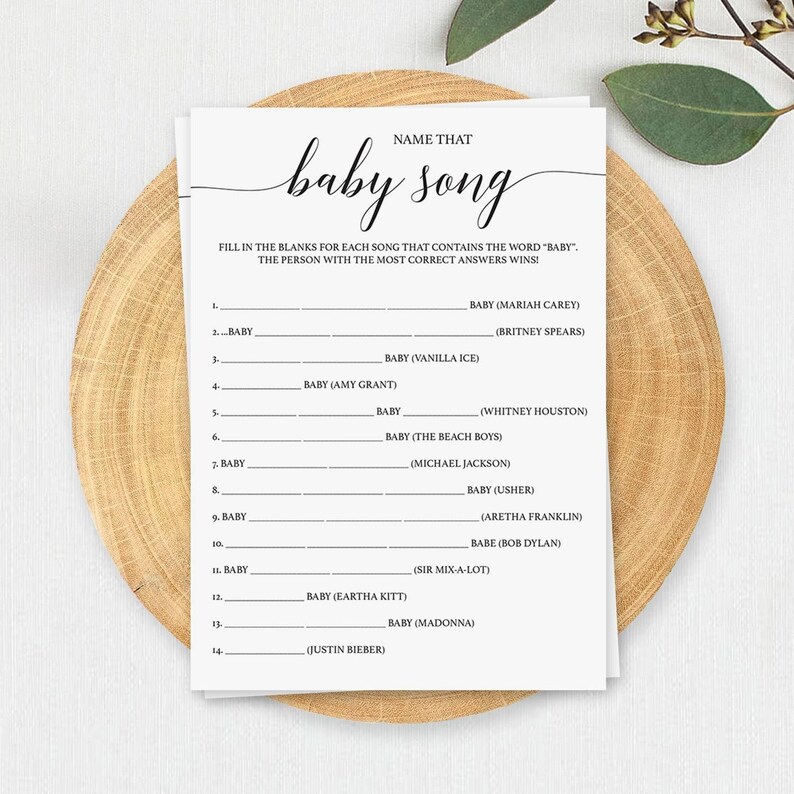 Gra „Nazwij tę piosenkę dla dziecka” Gry dla dzieci na baby shower do pobrania natychmiast Gra „Zgadnij melodię dziecka” Gry rustykalne na baby shower do wydrukowania z papieru Kraft zdjęcie 1