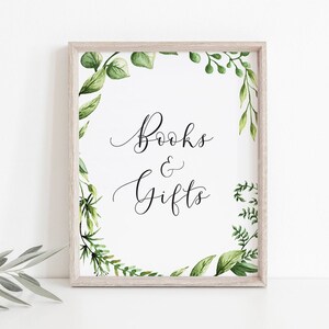 Green Books and Gifts Sign Instant Download Baby Shower Table Sign Greenery Baby Party Decorations Outdoor Baby Shower Gift Table Decor CG2