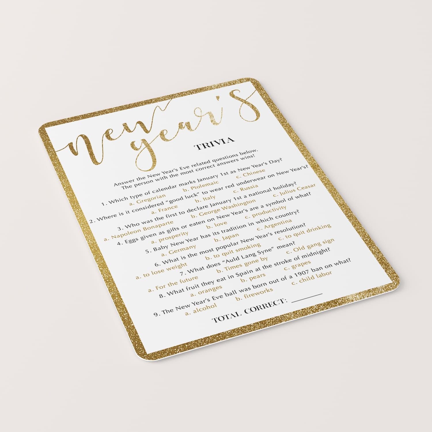 New Years Eve Trivia Game Printable New Years Quiz Questions - Etsy