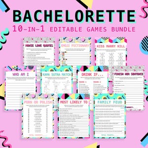 90s Bachelorette Party Games Bundle: Neon Theme (Digital Download) NT1