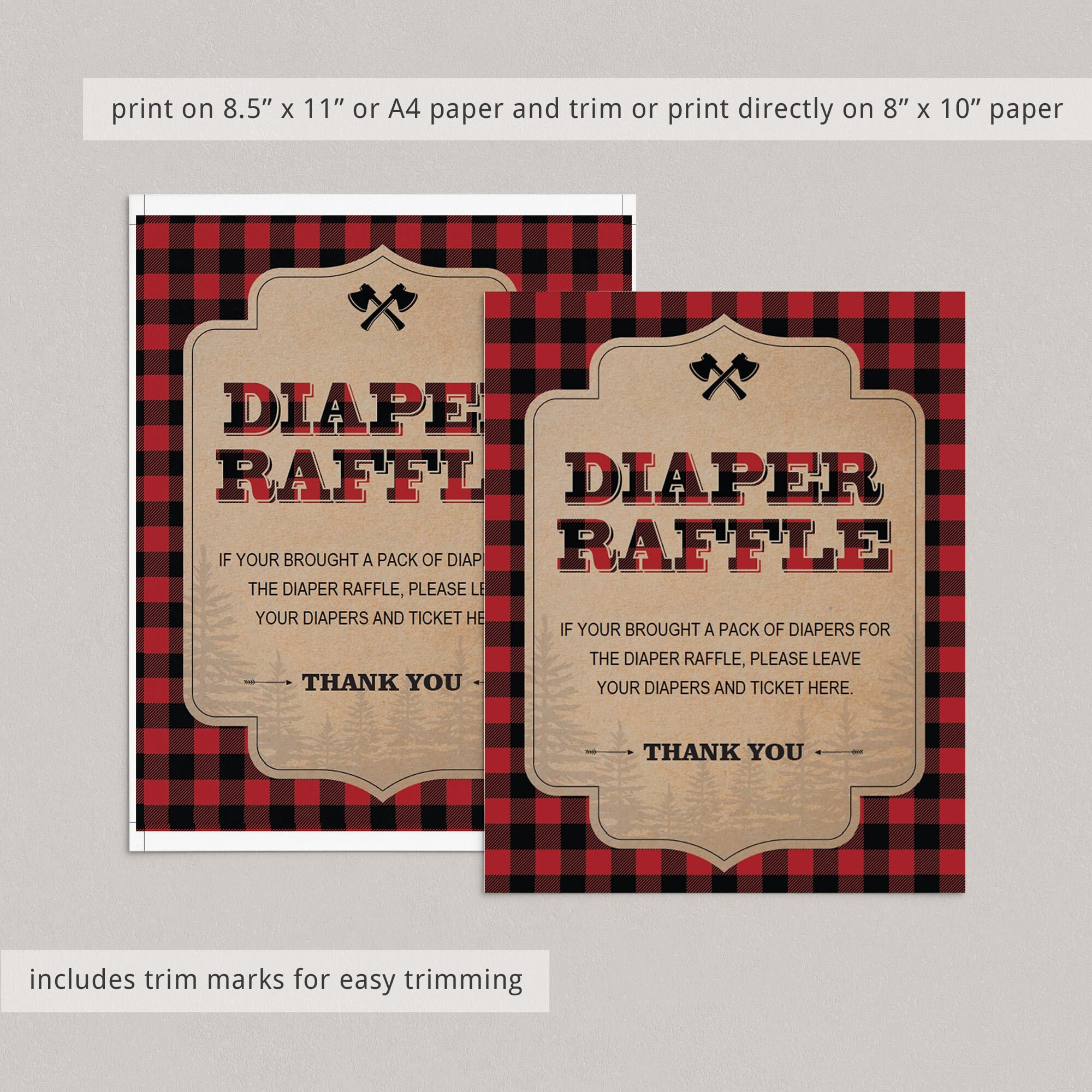 Rustic Diaper Raffle Sign Printable Lumberjack Baby Party Sign | Etsy