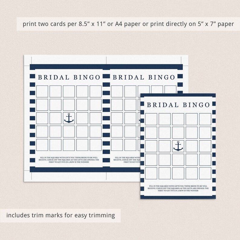 Nautical Bridal Bingo Cards Printable Summer Wedding Shower - Etsy