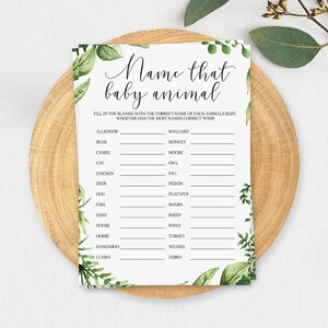 Name That Baby Animal Baby Shower Game Instant Download Gender Neutral Baby Shower Games Greenery Guess the Baby Animal Match up Game CG2