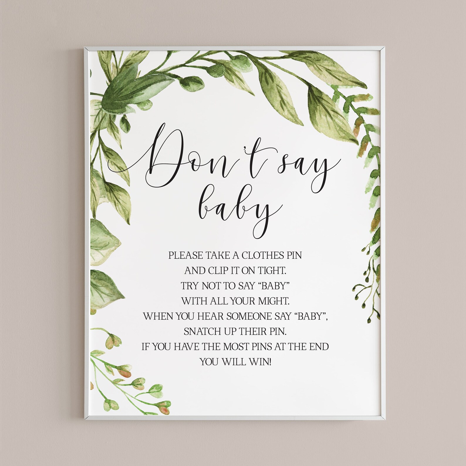 Dont Say Baby Printable Greenery Baby Shower Games Download - Etsy