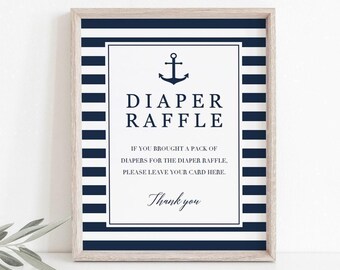 Nautical Diaper Raffle Sign Baby Shower Navy Blue Diaper Raffle Sign Printable Instant Download PDF Editable Baby Shower Anchor Theme NS1