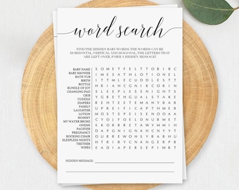 Baby Word Search Game Calligraphy Baby Shower Word Search Printable Word Search with Hidden Message Rustic Baby Shower Games Downloads CL2