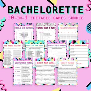 90er Jahre Bachelorette Spiele Bundle: Memphis Theme, bearbeitbare Vorlage (Digitaler Download)NT1