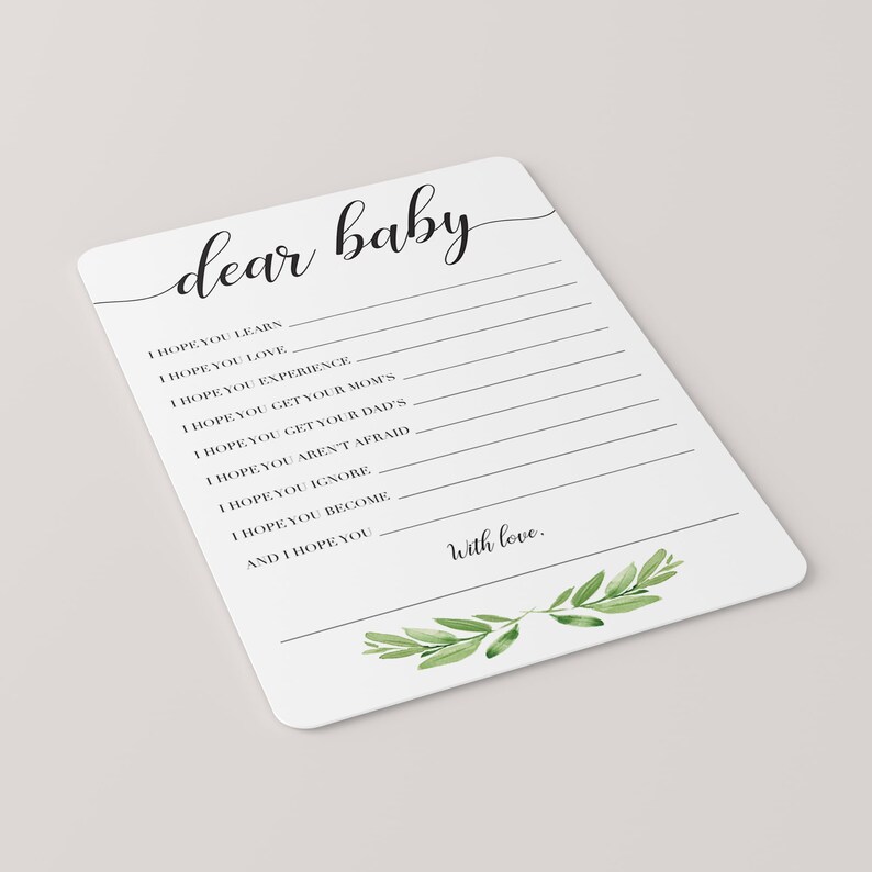 Baby Shower Games Printable Dear Baby Shower Game Instant Download Green Leaves Watercolor Baby Shower Game Baby Wishes Download Baby GL1 image 6