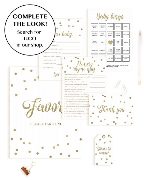 Printable Baby Shower Games Package Gold Baby Shower Bundle | Etsy
