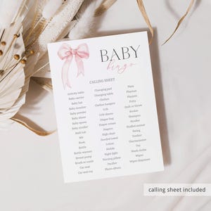 60 Baby Bingo Cards Coquette Baby Shower Bingo Printable Prefilled Baby Bingo Cards Pink Bow Baby Shower Bingo Game for Large Group Girl PB1 image 5