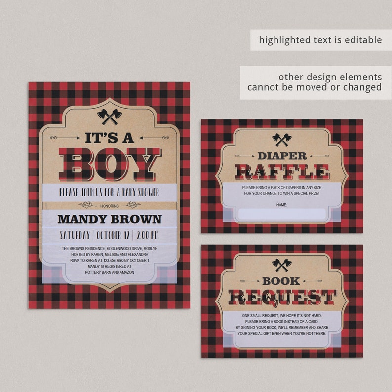 Buffalo Plaid Baby Shower Invitation Set Instant Download Fall Baby Shower Invitation Lumberjack Themed Invite Template Boy Babyshower LL2 image 4