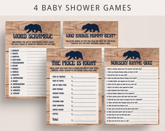 Wood Baby Shower Games Printable Baby Bear Baby Shower Theme Rustic Baby Shower Decorations Set Game Package Baby Shower Woodland BBL