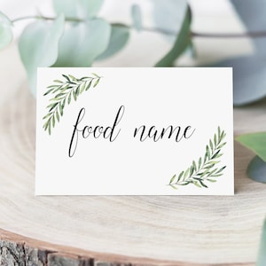 Elegant Food Cards for Buffet Greenery Wedding Food Labels Template Bridal Shower Food Signs Printable Editable Food Card Buffet Cards OF2