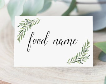 Elegant Food Cards for Buffet Greenery Wedding Food Labels Template Bridal Shower Food Signs Printable Editable Food Card Buffet Cards OF2