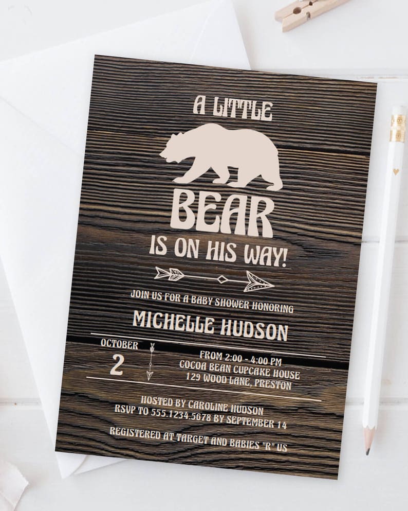 Wood Baby Shower Invitation Set Template Download Woodland Baby Shower Invites Baby Bear Baby Shower Rustic Baby Shower Invitation Boy BBD