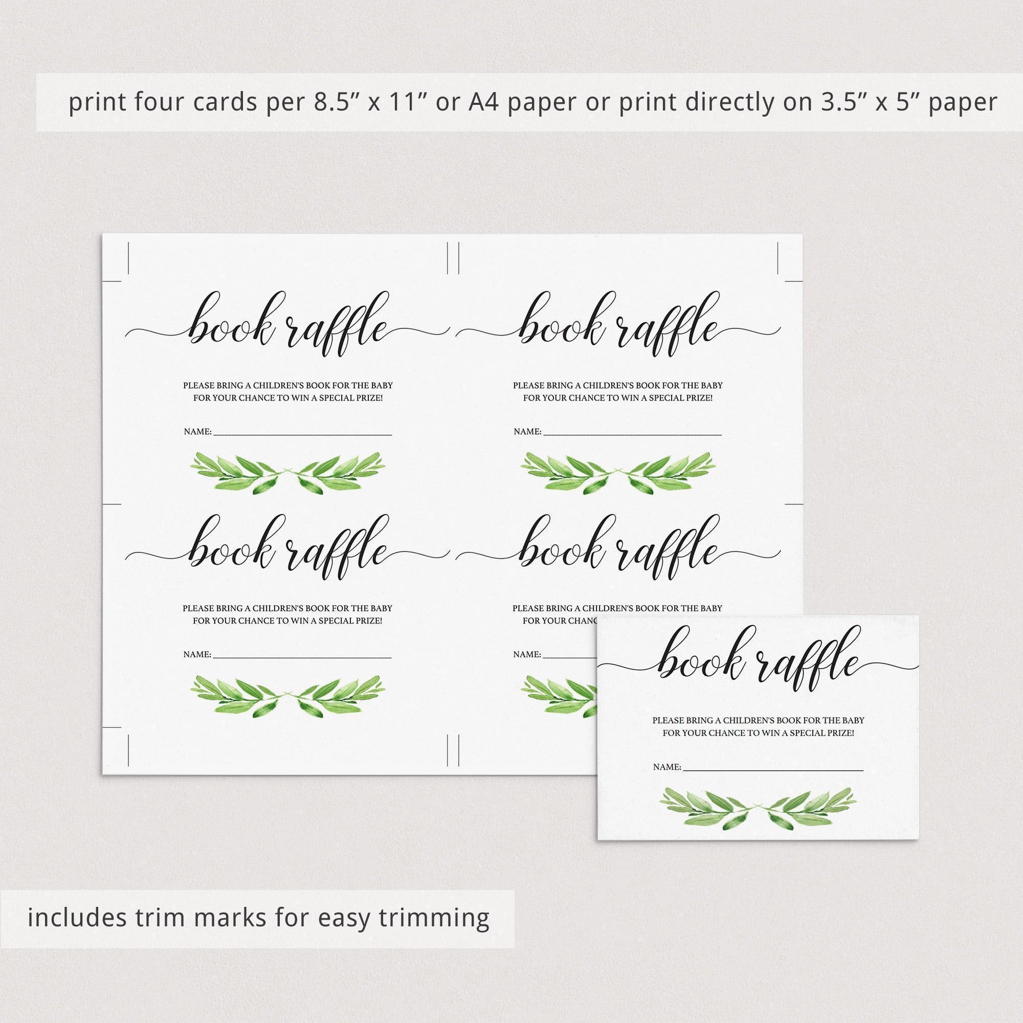 Book Raffle Ticket Baby Shower Invitation Insert Greenery Baby Shower ...