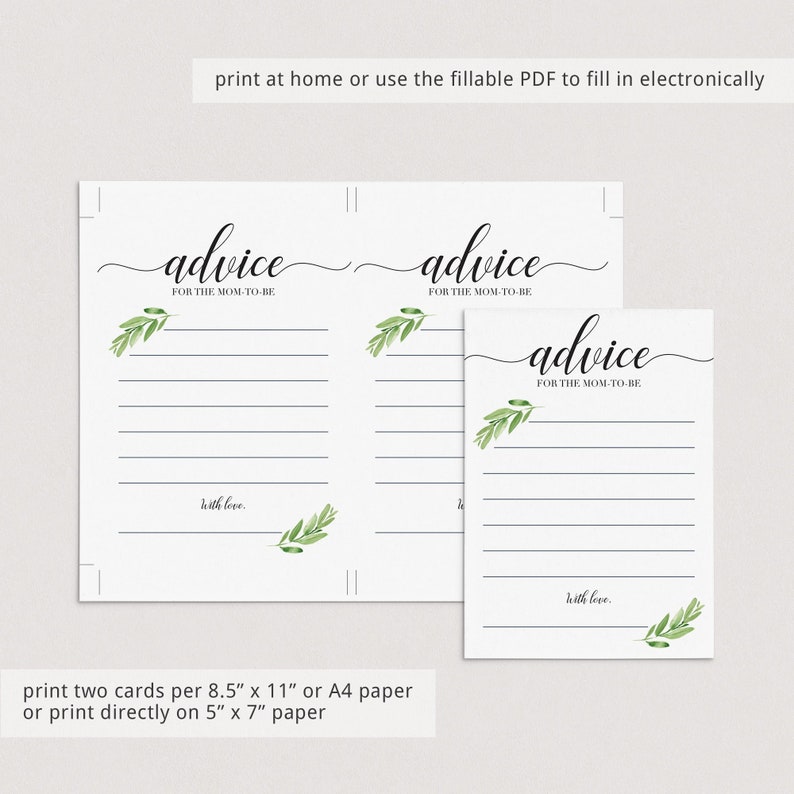 Greenery Baby Shower Games for Zoom Baby Party Printables Virtual Baby Shower Dear Baby Game Virtual Baby Wishes Virtual Advice Cards GL1