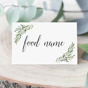 Elegant Food Cards for Buffet Greenery Wedding Food Labels Template Bridal Shower Food Signs Printable Editable Food Card Buffet Cards OF2