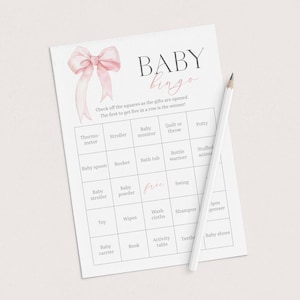 60 Baby Bingo Cards Coquette Baby Shower Bingo Printable Prefilled Baby Bingo Cards Pink Bow Baby Shower Bingo Game for Large Group Girl PB1 image 7