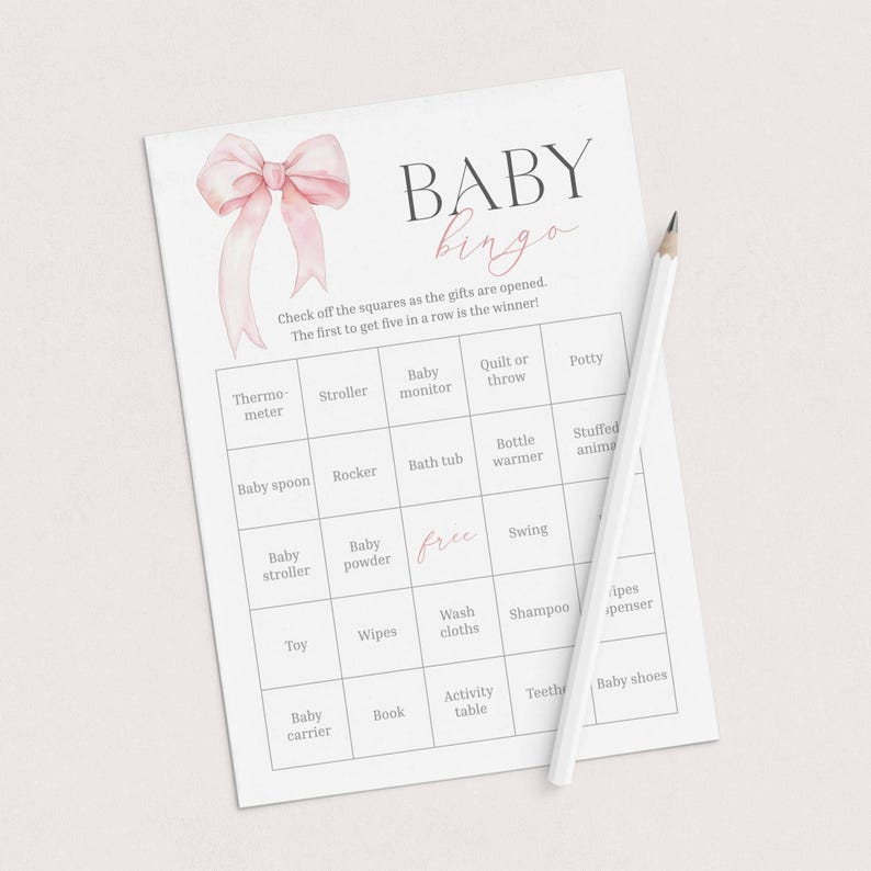 60 Baby Bingo Cards Coquette Baby Shower Bingo Printable Prefilled Baby Bingo Cards Pink Bow Baby Shower Bingo Game for Large Group Girl PB1 image 7