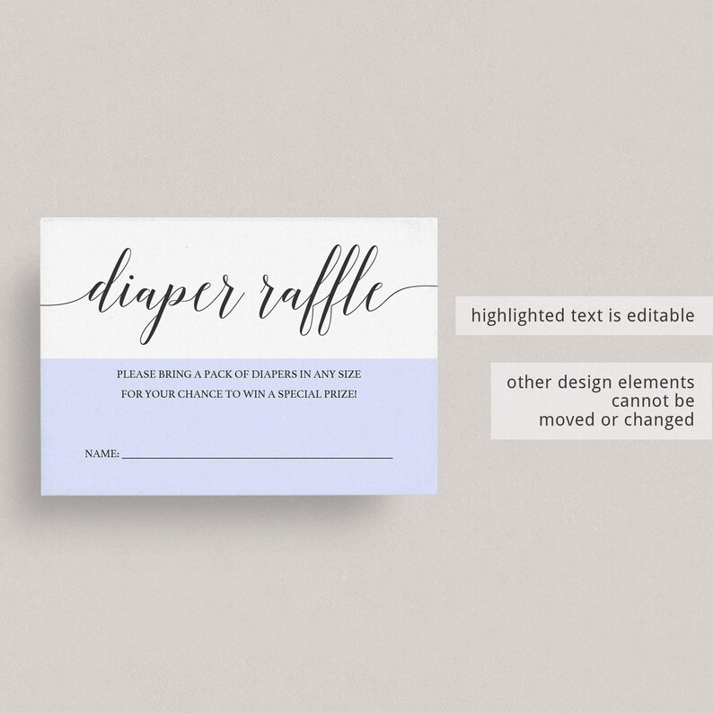 Gender Neutral Diaper Raffle Card Template Simple Babyshower Invite Insert Card Baby Sprinkle Diaper Raffle Ticket Printable Kraft Paper CL2 image 3