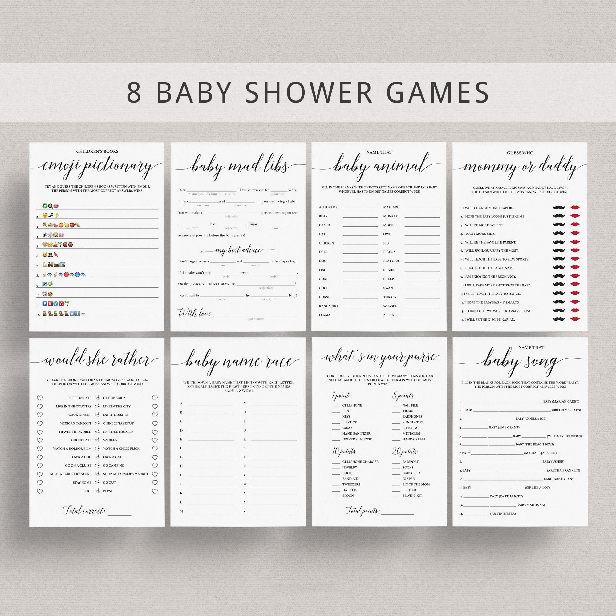 Gender Neutral Baby Shower Games Package Printable Baby - Etsy