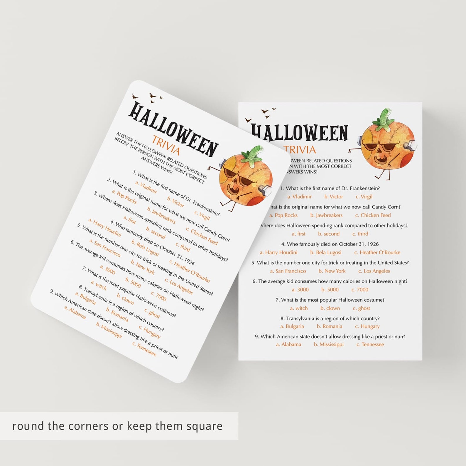 Halloween Trivia Printable Halloween Party Games for Adults - Etsy