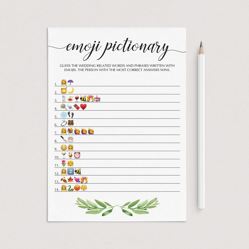 Bridal Shower Emoji Game Printable Emoji Pictionary Bridal | Etsy