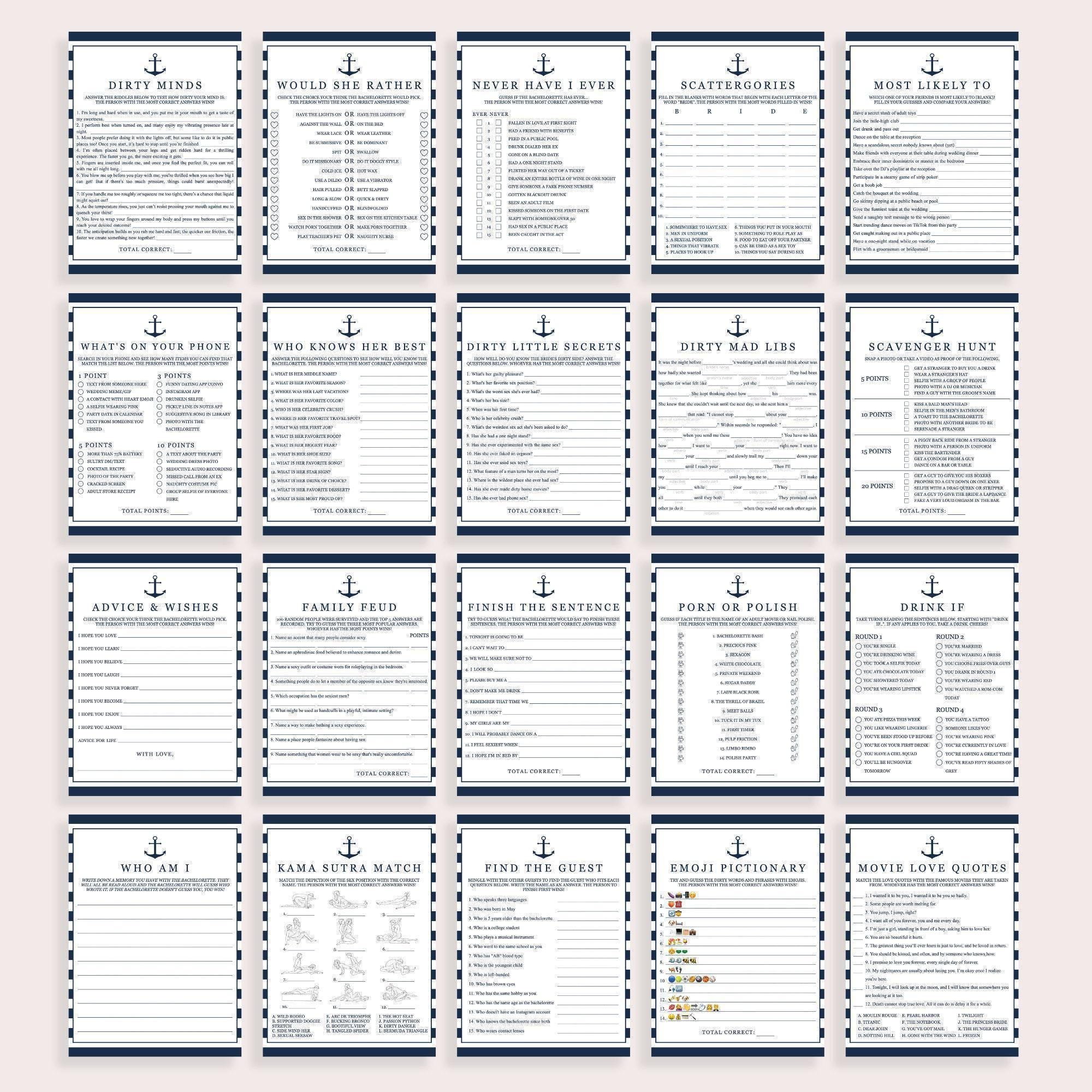 Nautical Bachelorette Party Games Bundle: 20 Editable Hens Night ...