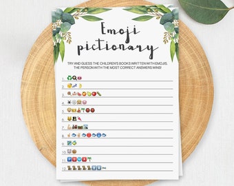 Emoji Pictionary Childrens Books Babyshower Game Printable Emoji Game Baby Shower Greenery Decorations Baby Sprinkle Games Guessing Game CE2