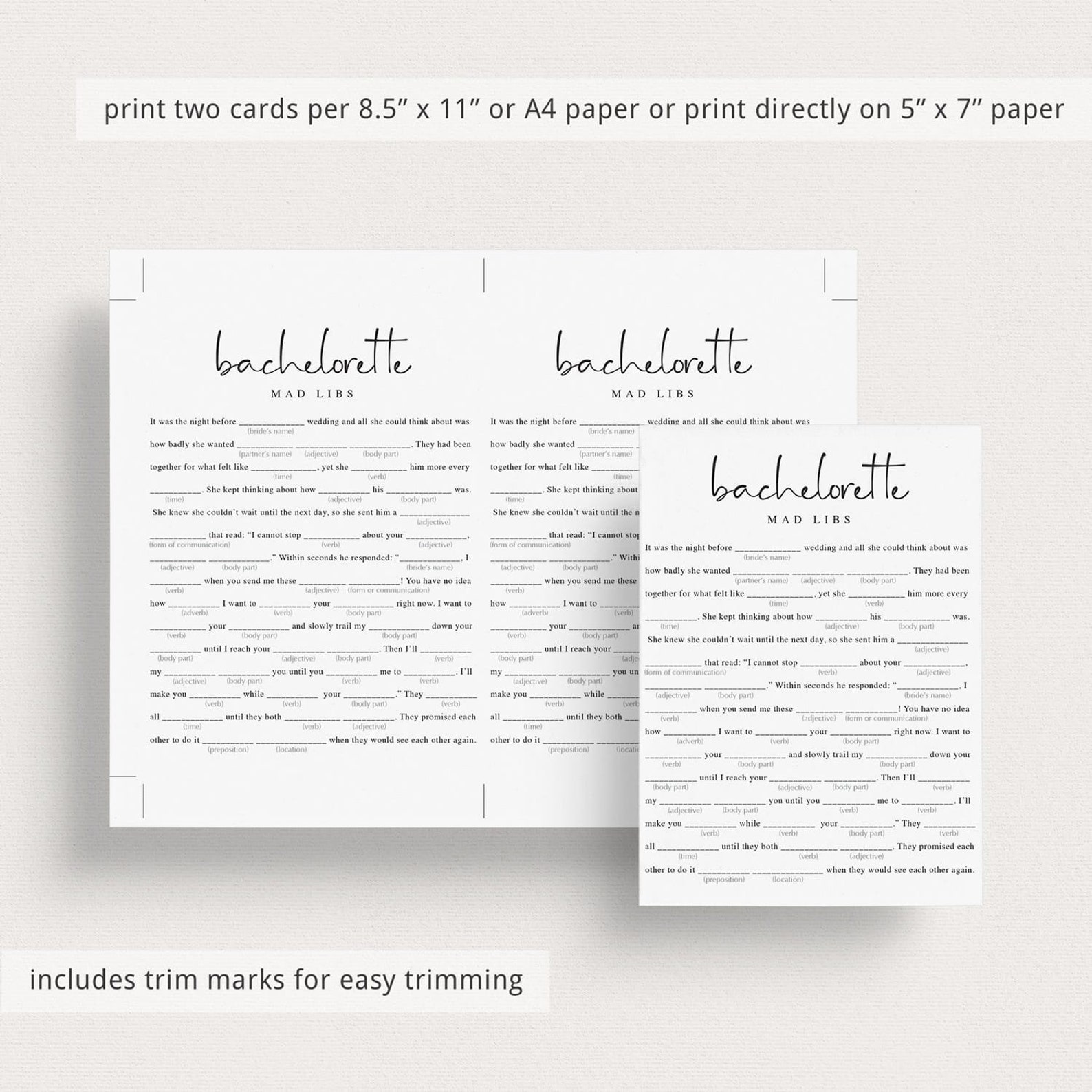 Bachelorette Mad Libs Game Printable Dirty Games Minimalist - Etsy