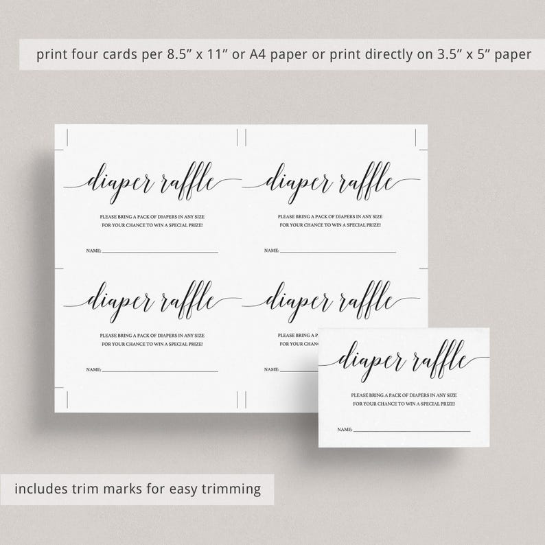 Gender Neutral Diaper Raffle Card Template Simple Babyshower Invite Insert Card Baby Sprinkle Diaper Raffle Ticket Printable Kraft Paper CL2 image 5